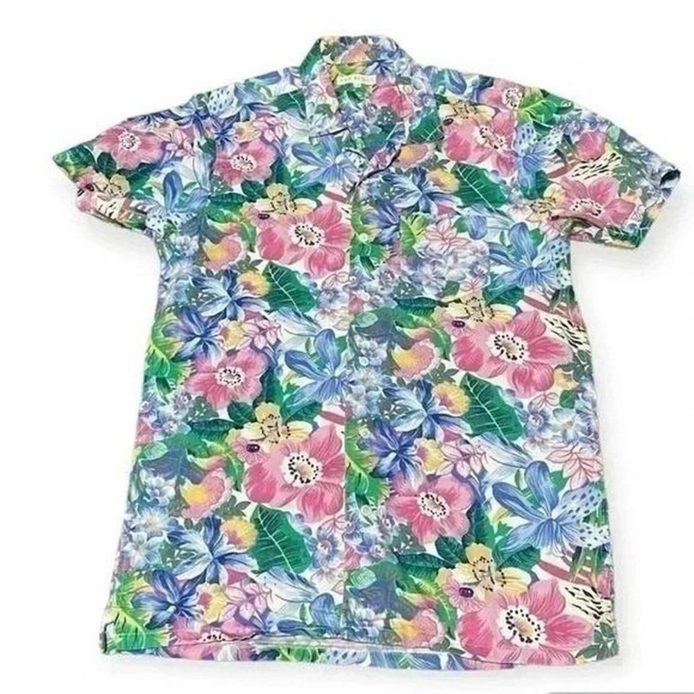 Vintage FAR AFIELD short sleeve shirt men's floral 2 chest pocket cotton US M